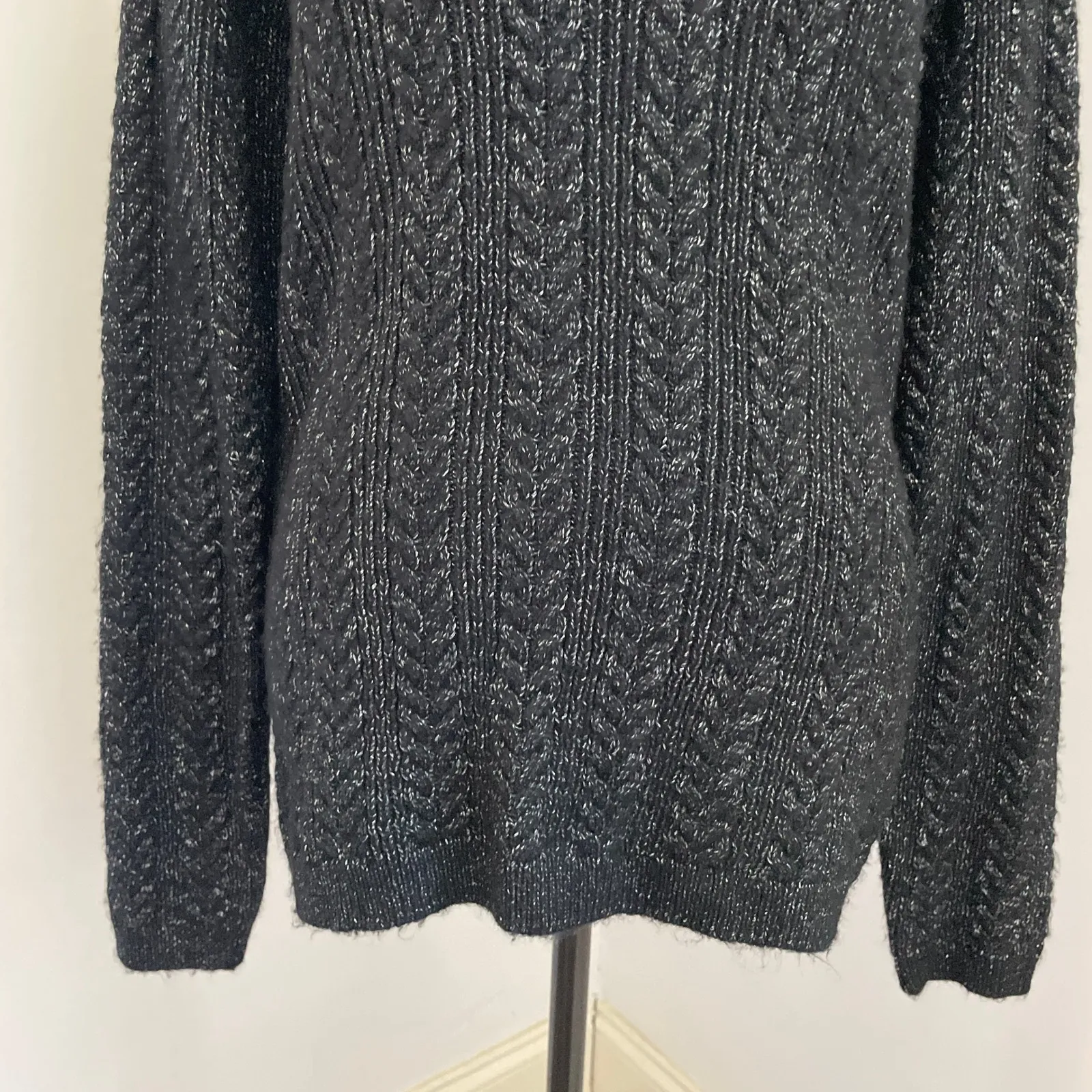 Chunky Knit Metallic Turtleneck Sweater Size Small Black Silver Indie Sleaze Y2K - Image 12