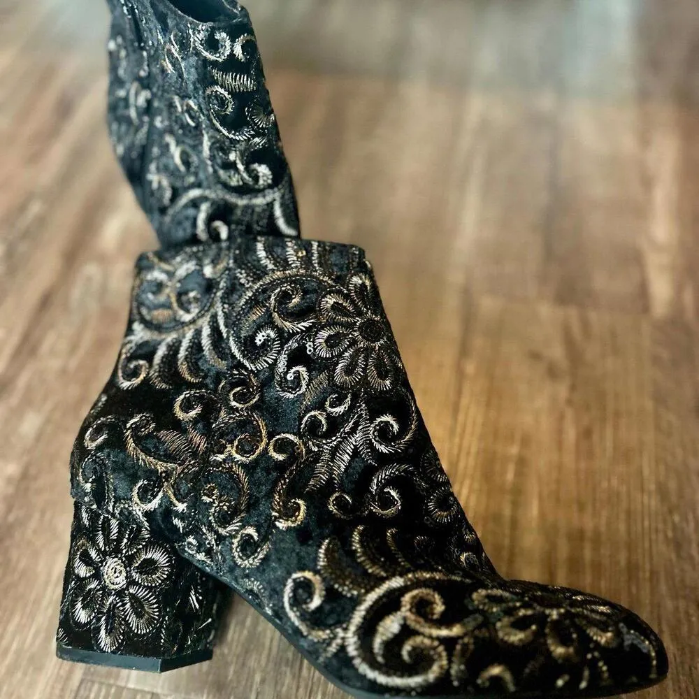 Aldo Sequin Gold Silver Brocade Heeled Ankle Booties Size 8.5 - Image 7