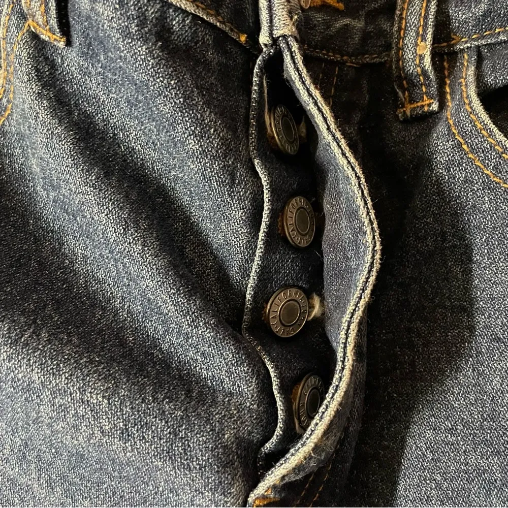 J. Galt PacSun Medium-Dark Wash Blue Hi Rise Straight Leg Raw Hem Jeans Sz L EUC - Image 4