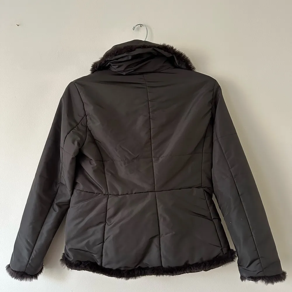 Andrew Marc Chocolate Brown Winter Jacket Oversized Collar Full Zip Faux Fur SzM - Image 2