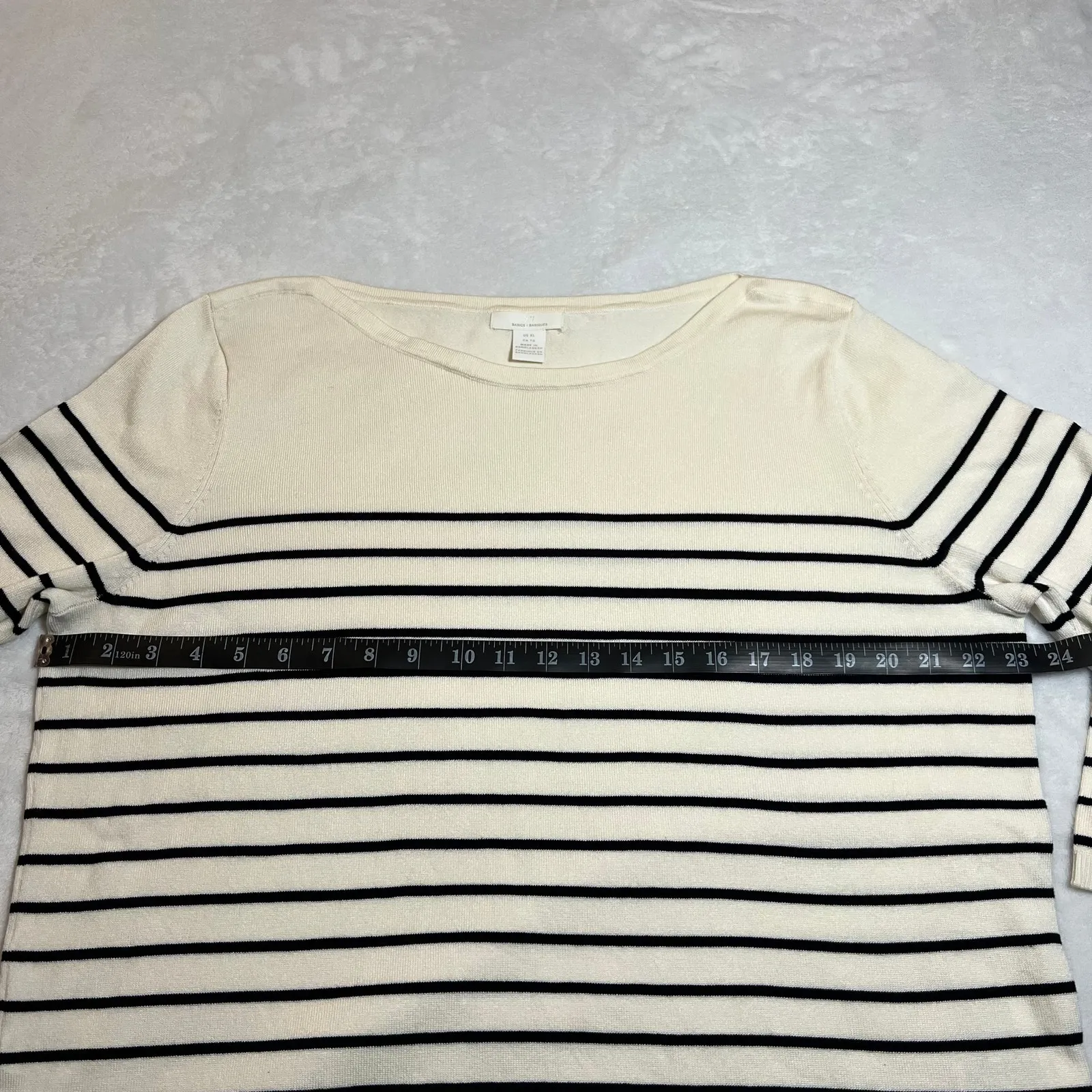 H&M Boat Neck Stripe Knit Top Size XL Stretch Coastal Nautical Preppy Casual - Image 6