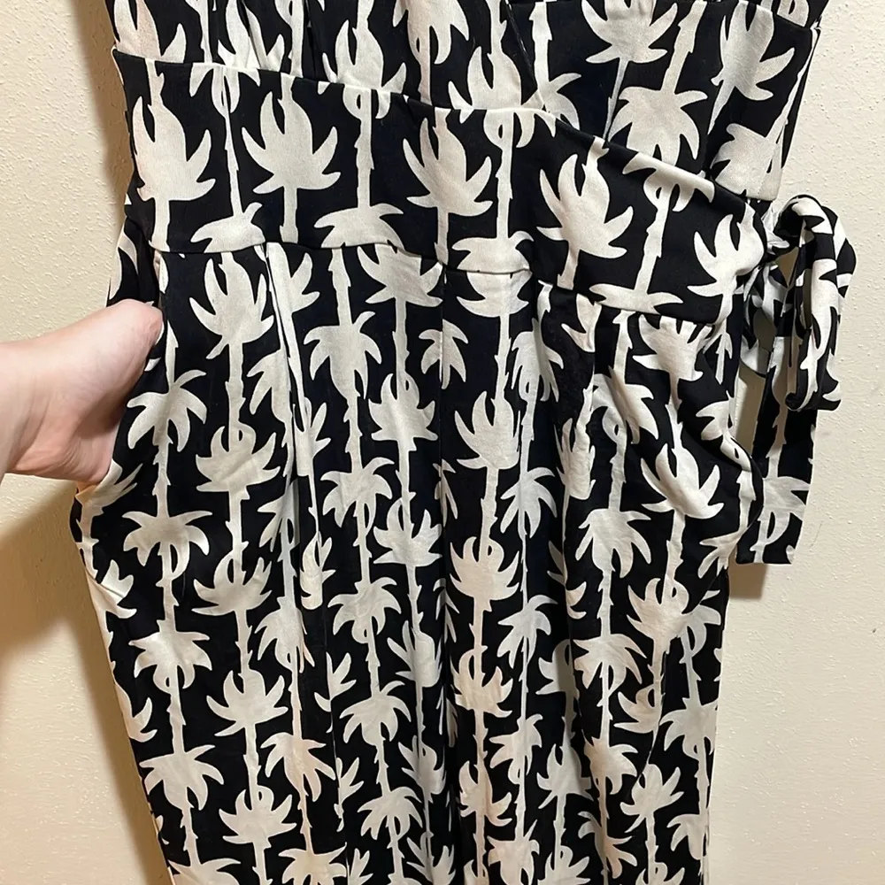Diane Von Furstenberg Silk Jersey Knit Wrap Jogger Jumpsuit Palm Tree Size 14 - Image 6
