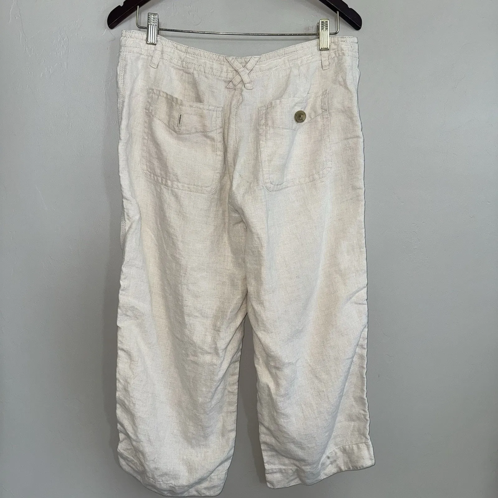 Lizwear By Liz Claiborne 100% Linen Cropped Pants Sz 12 Beige Cream Pockets - Image 3