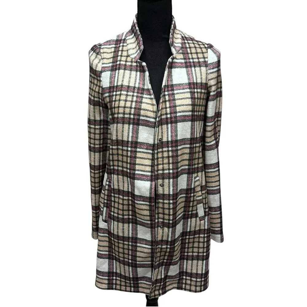Vero Moda Women's‎ Size XS Katrine Tan Buffalo Plaid Long Jacket Pockets - Image 2