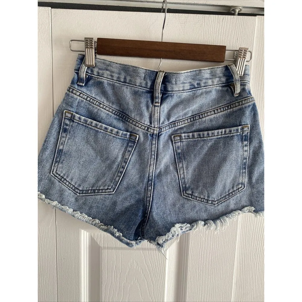 Pacsun‎ Women's 25 Vintage High Rise Light Wash Button Fly Cut off Denim Shorts - Image 5