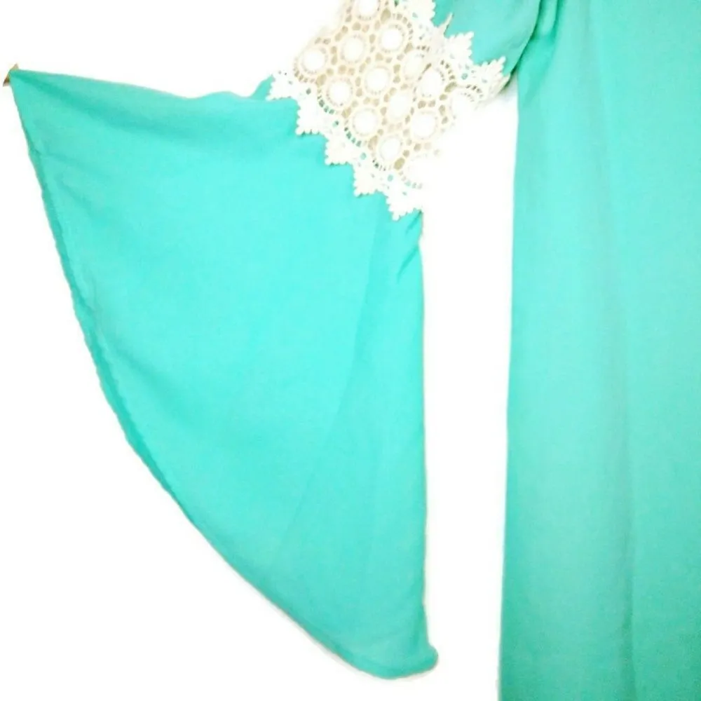 SAGE Mint Green Small Bell Sleeve V Neck Blouse - Image 6
