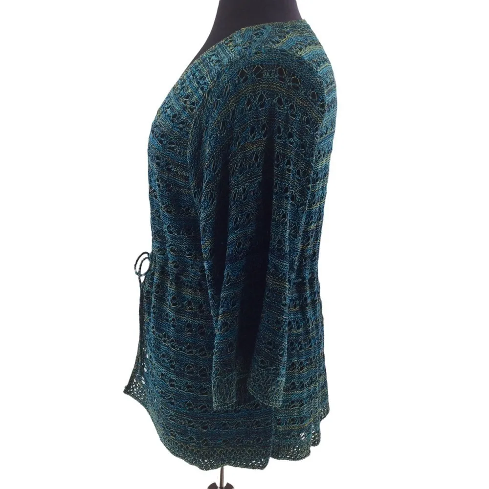 Lane Bryant Variegated Blue and Green Open Knit Cardigan - Image 3