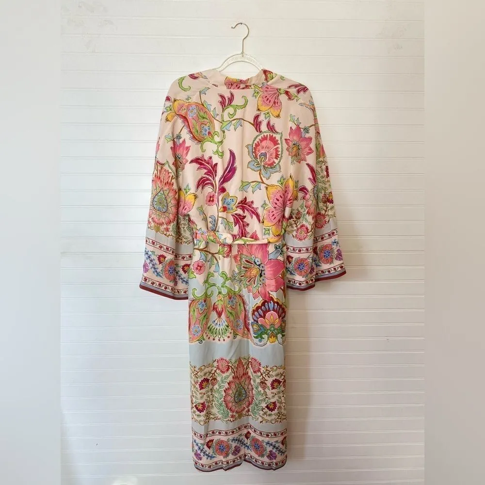 Zara Satin Floral Boho Belted Kimono Robe Dress - Image 6