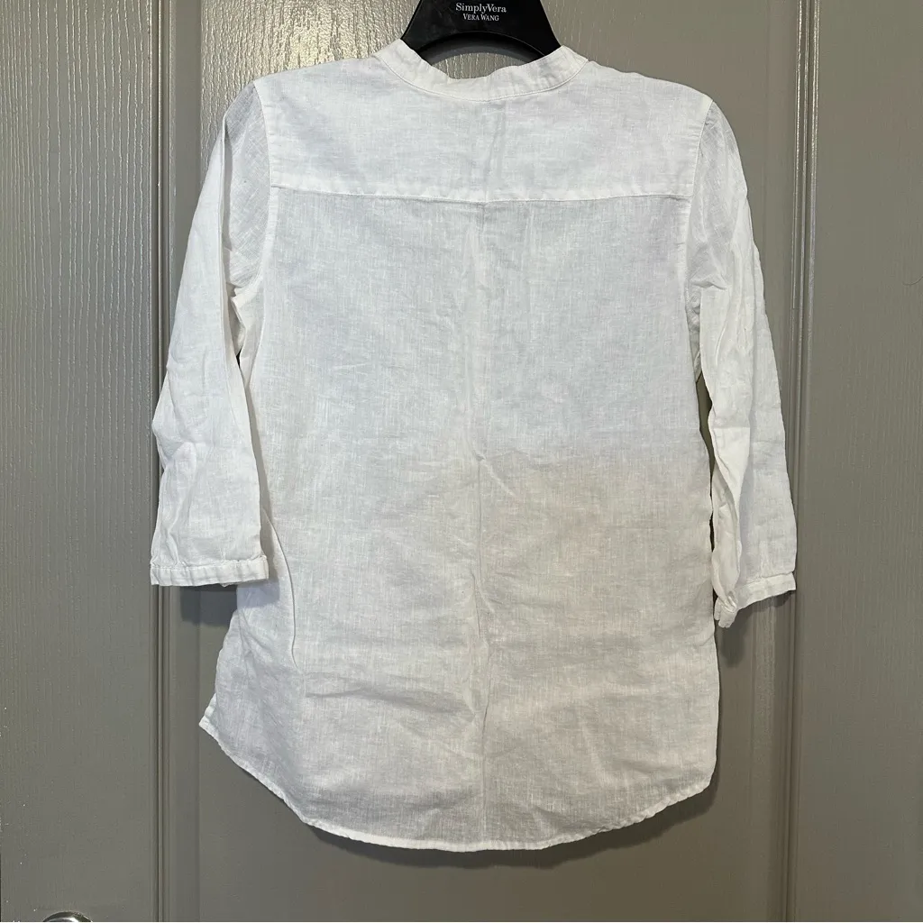 White Button-Up Tunic Top Chicos 0 Women Linen Cotton Quarter Sleeve Blouse - Image 5