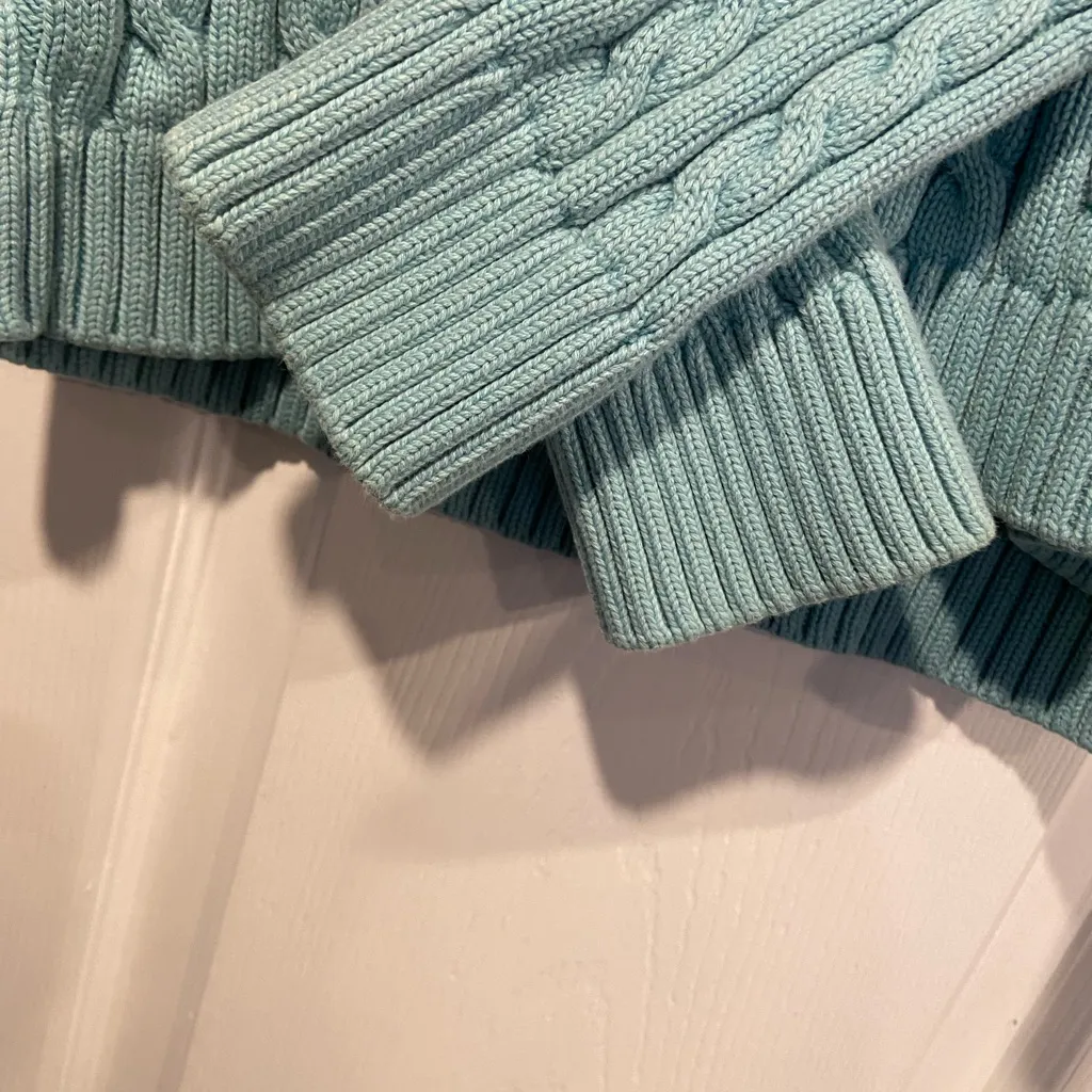 L.L. Bean Size M Light Blue Cotton CableKnit Turtleneck Pullover Sweater Size M - Image 3