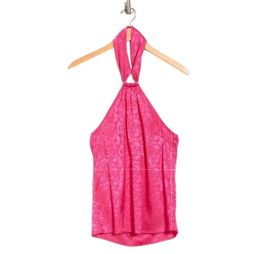 NWT Ronny Kobo Claire Hot Pink Halter Tank Top Silky Floral Cropped Blouse sz M - Image 3