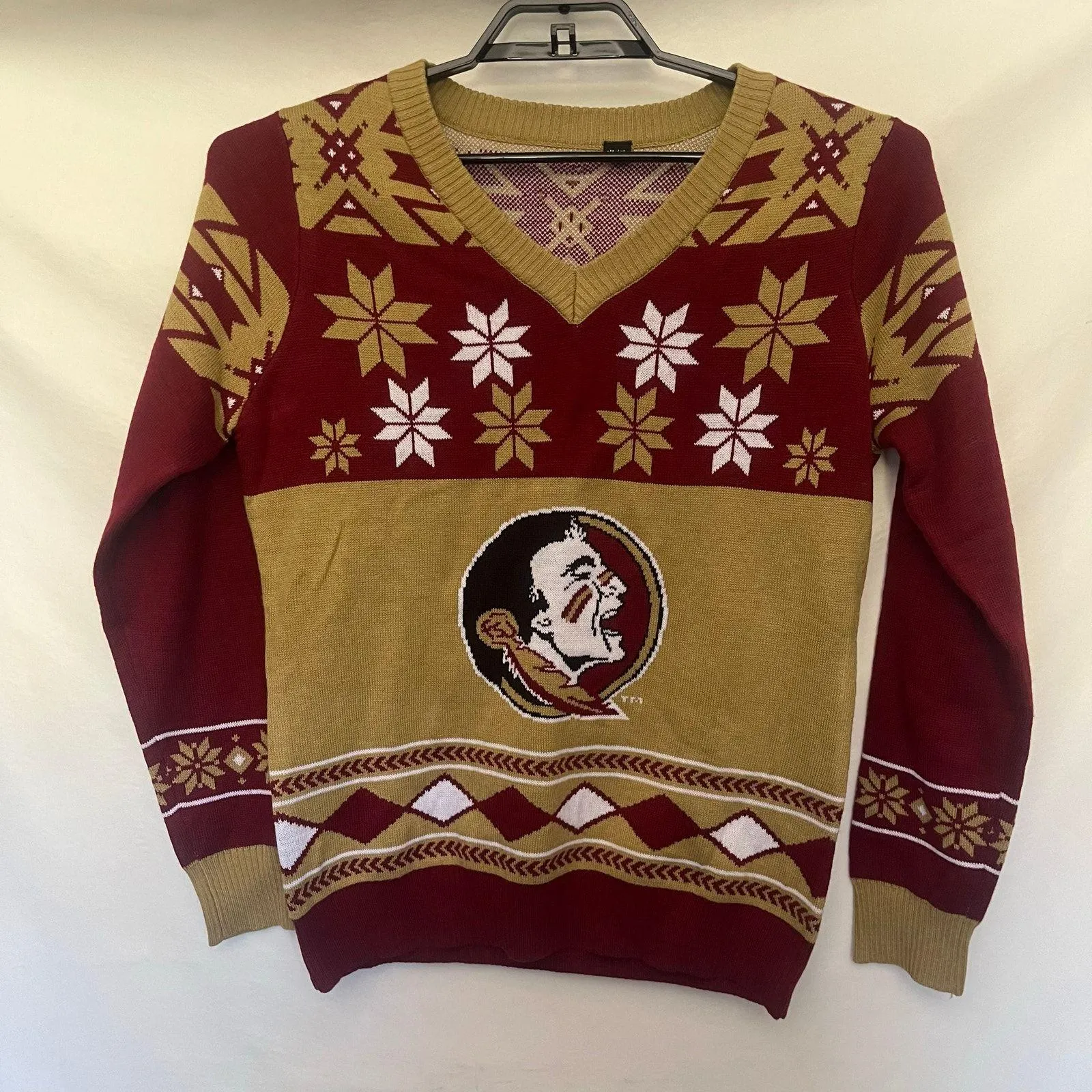 FSU Seminoles VNeck Womens Sweater XL Ugly Christmas Retro V - Image 10