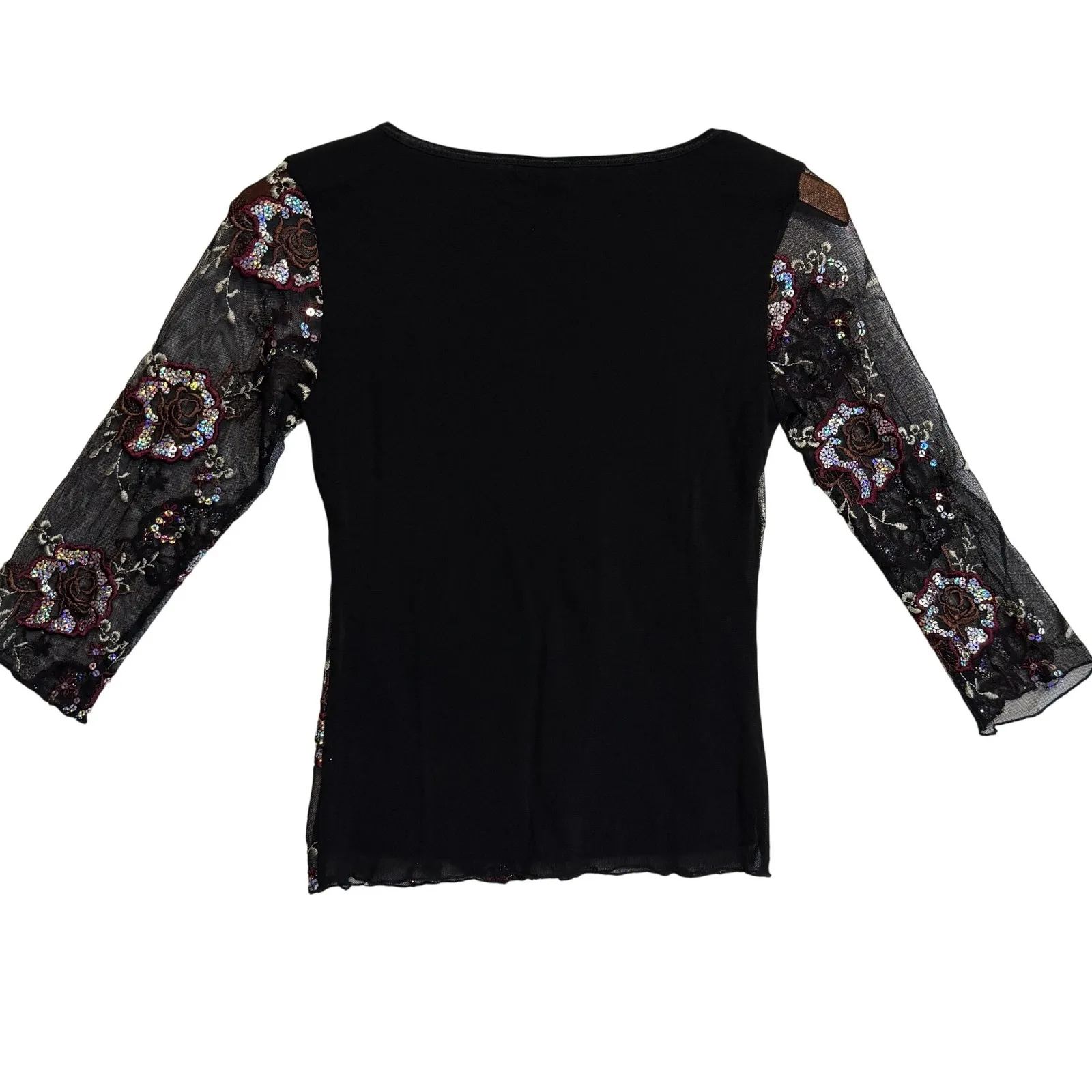 Black Floral Sequin Embellished Mesh Top Size XS-S Whimsygoth Fairy Glamgoth Y2K - Image 10
