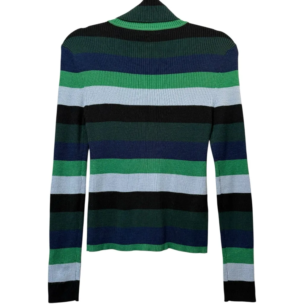 Staud Ken Striped Roll Neck Merino Wool Sweater Blue, Black, Green -  Medium - Image 5