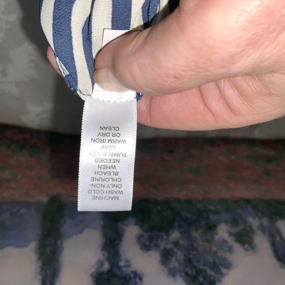 Banana Republic Navy Blue & Light Tan Striped Sleeveless 1/2 Snap Size 6 - Image 9