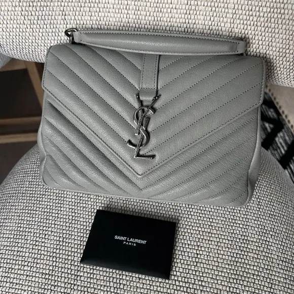 Saint Laurent YSL Medium College Chain Bag in Stone Gray - Image 1