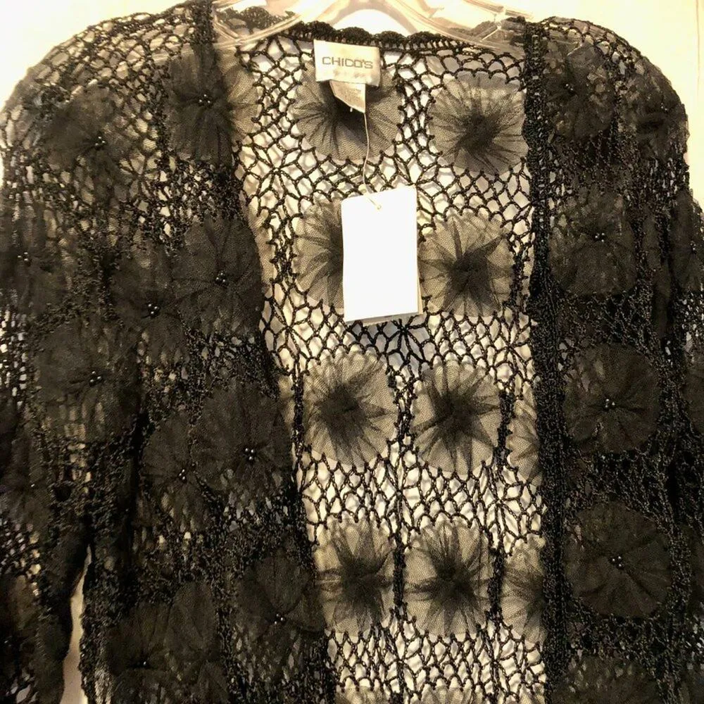 CHICO'S Chicos Mesh Bead Crochet Top New Cardigan Peek A Boo Jacket $148 NWT - Image 5