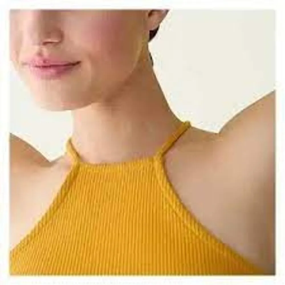 J Crew Vintage Rib Cropped Halter Tank Bronzed Ochre / Yellow Small NEW - Image 12
