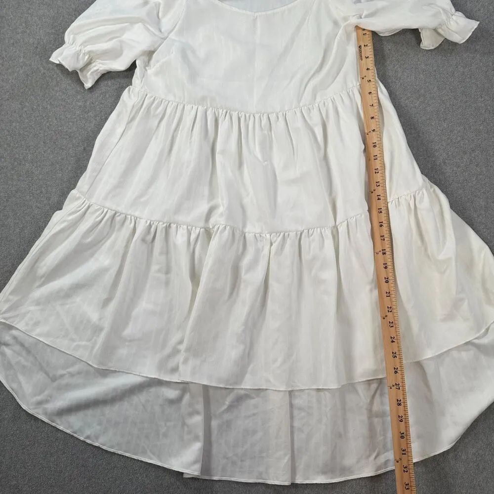 Patrizia Luca Tiered High Low Dress Women's Medium White Stripe Short Sleeve - Image 6