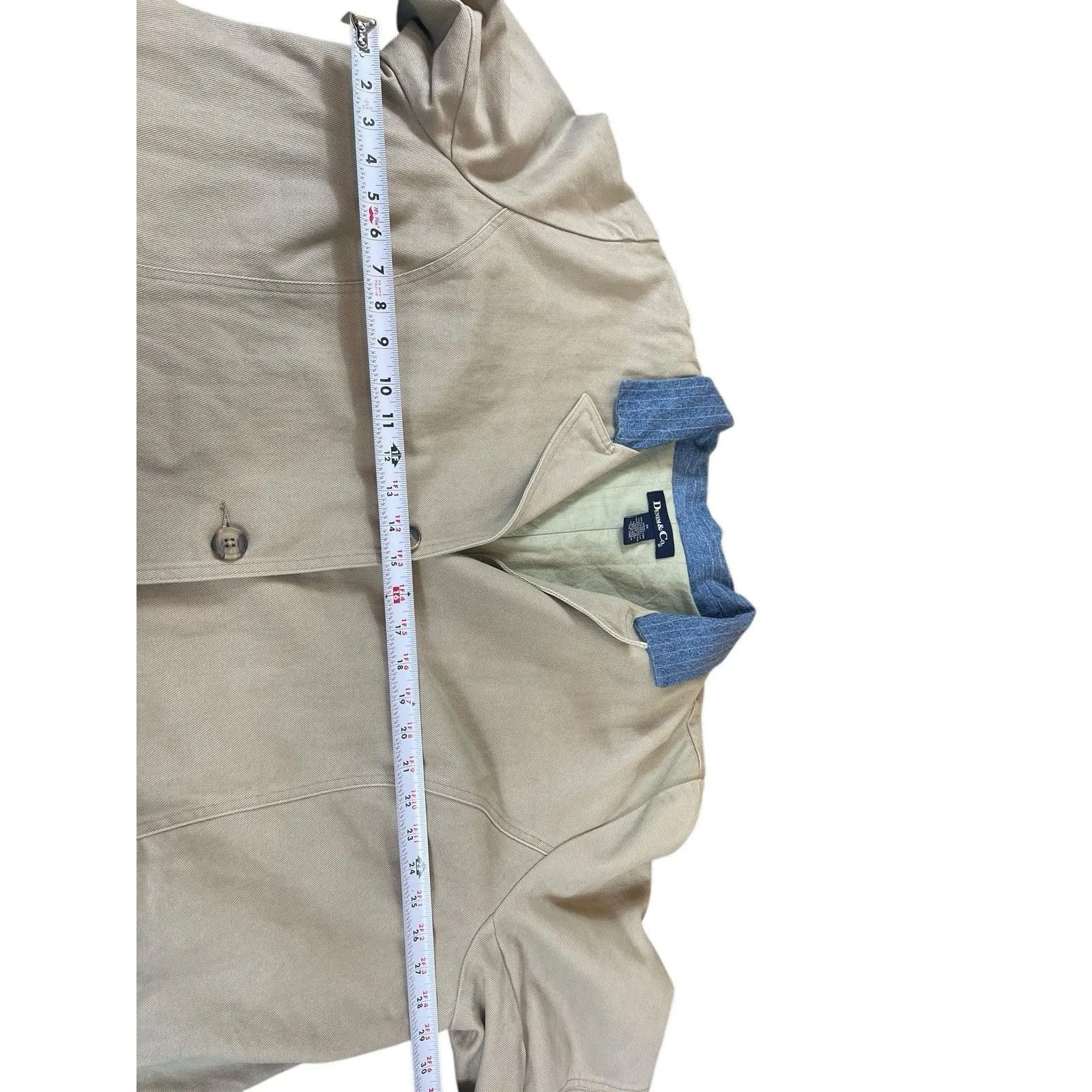 Denim & Co 3X Khaki 100% Cotton Jacket Denim Blue Trim Barn Coat Utility Style - Image 9