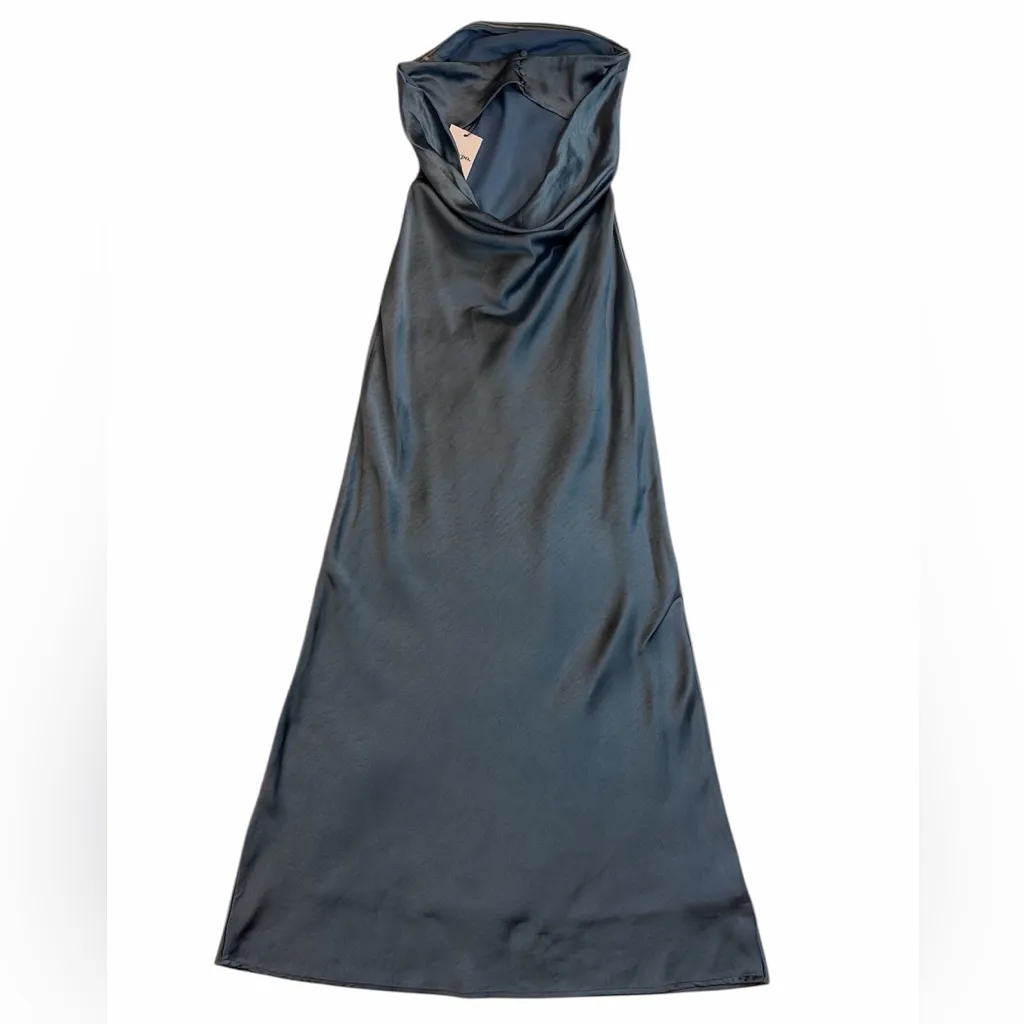 Showpo CHARLITA Strapless Cowl Back Satin Maxi Dress in Steel Blue Size 2 - Image 7