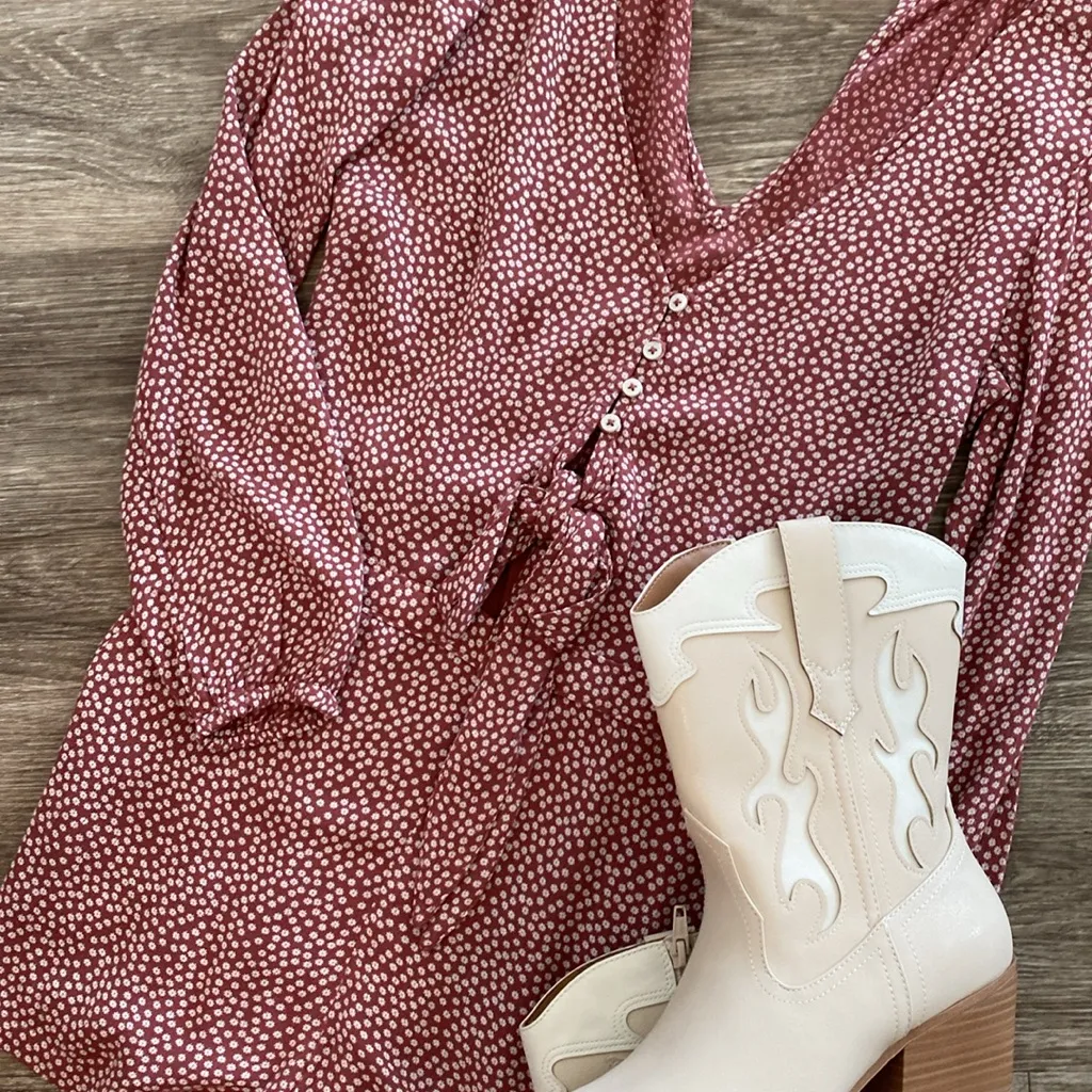 Abercrombie romper long sleeve rust brown ditsy floral western small new NWT - Image 8