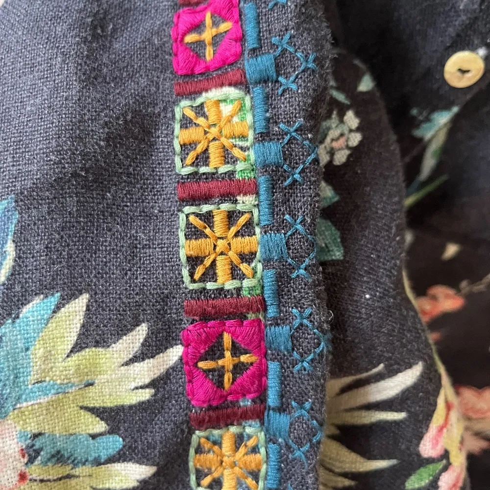 Johnny Was Sz S Tall Black Floral Linen Tank Jumpsuit Button Down Hand Pockets - Image 6