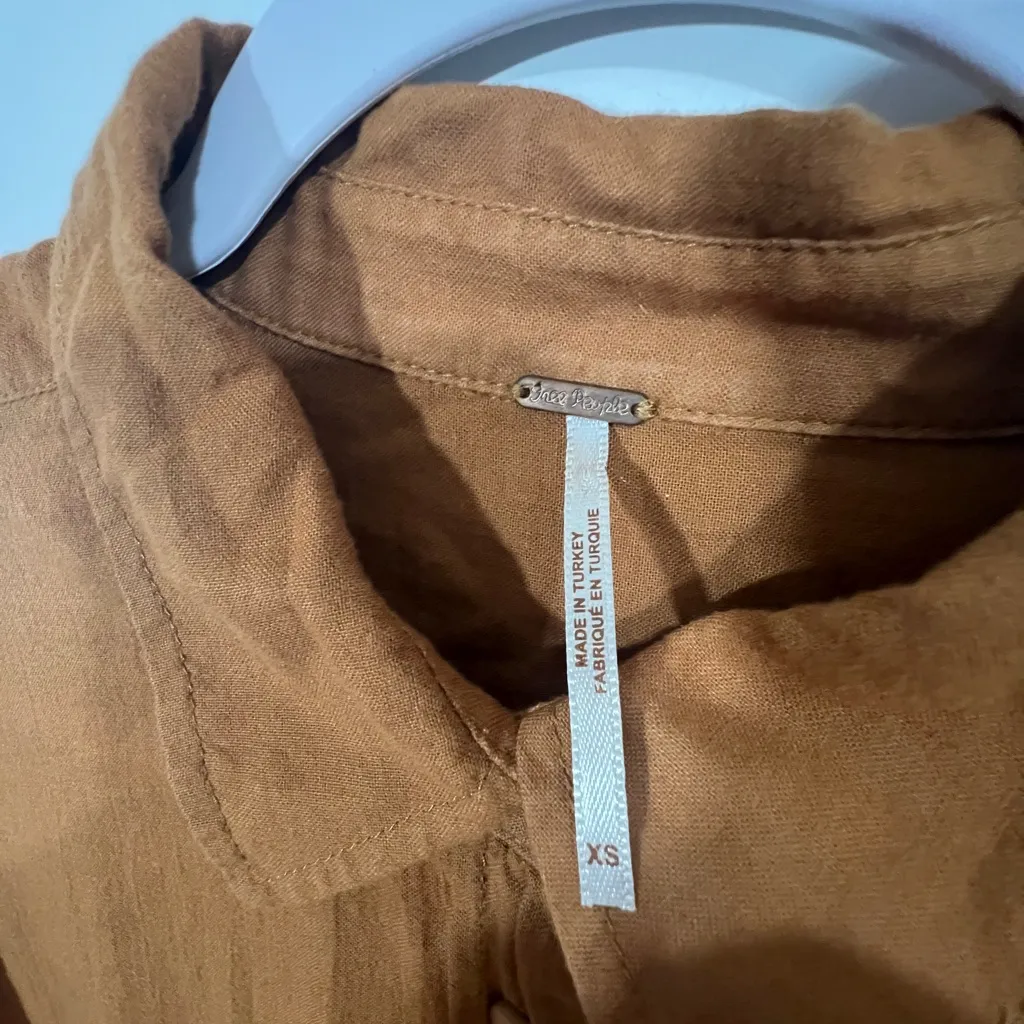 Free People Best of Me Button Down Shirt in Bronze Oversized Size XS - Image 5