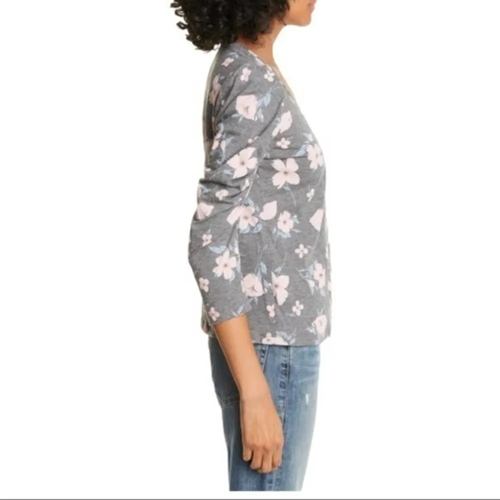 Rebecca Taylor Daniella Floral Jersey Top Gray S - Image 4