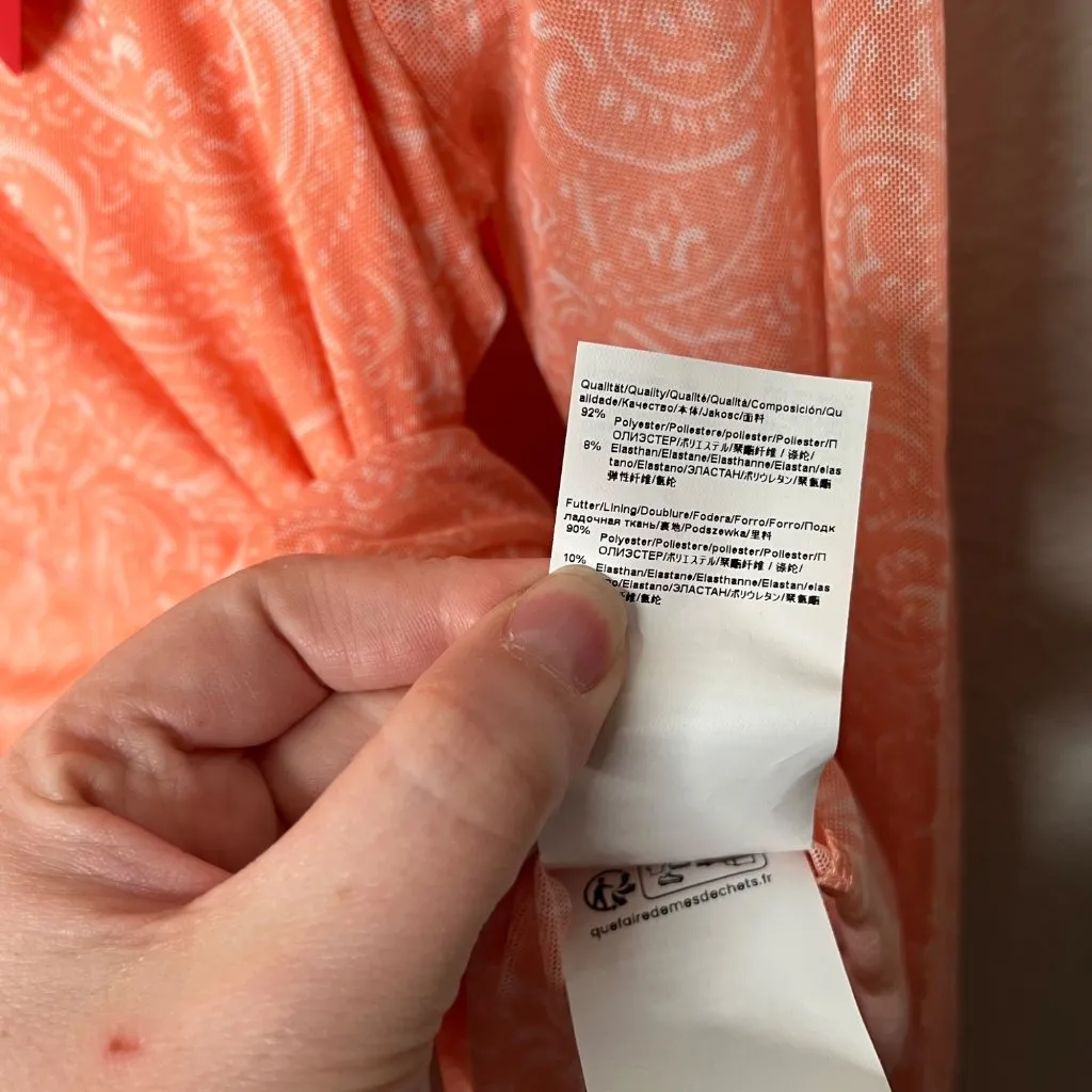 Hugo Boss Womens Nasusi Long Sleeve Orange Stretch Mesh Paisley Midi Dress Large - Image 9