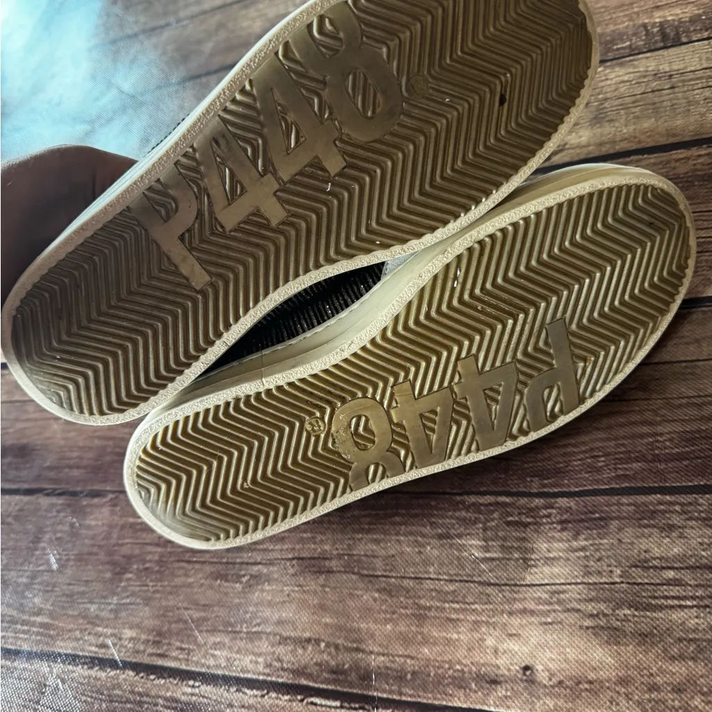 ⭐️ P448 Women’s Sneakers - Size 38 (US 8)  - Black/white Suede with Gold Accents - Image 6