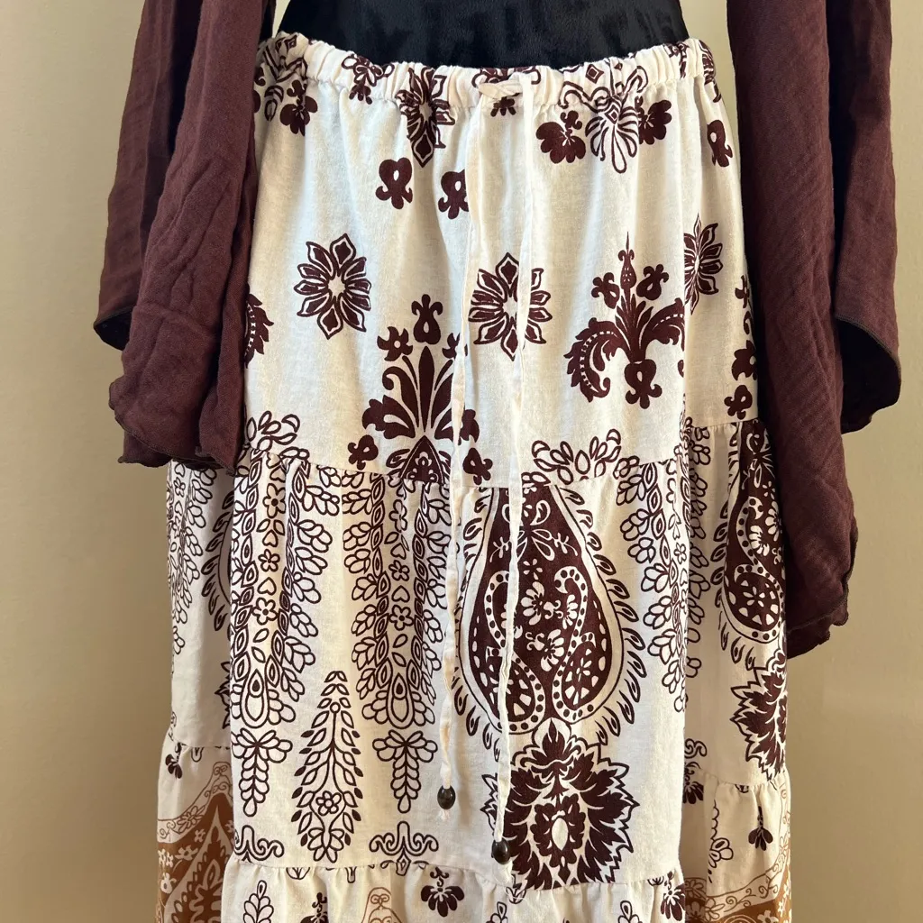 Linen/Cotton Drawstring Skirt Brown Size 14 - Image 2