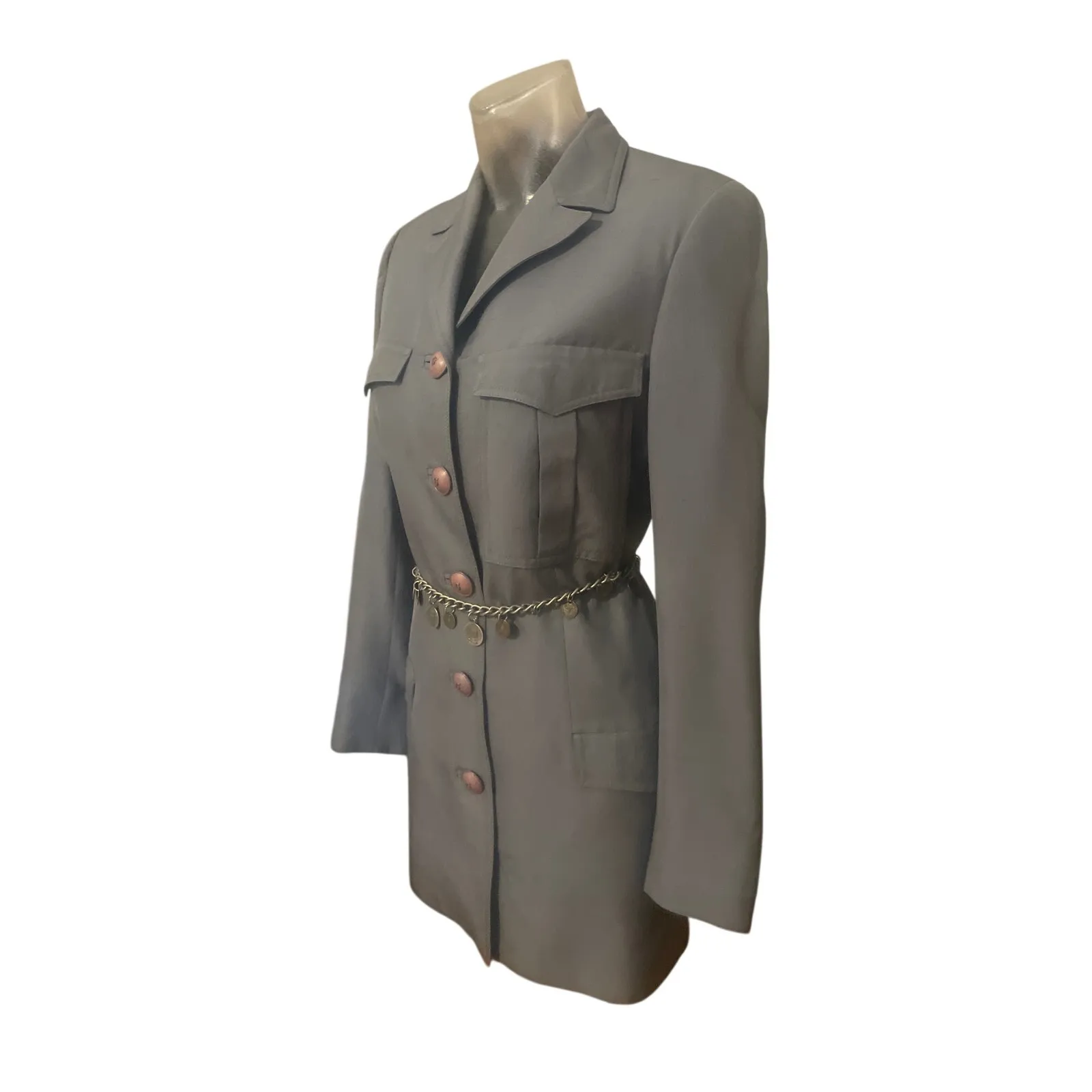 VERSACE Couture Gray Fitted Military Jacket Dress Length Size 4 - Image 2