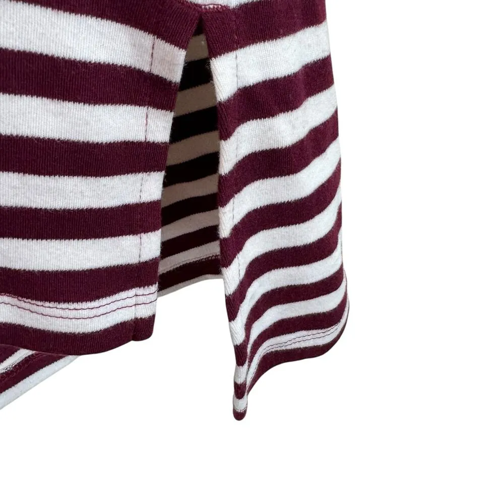 Denim & Co Burgundy Cream Striped Cowl Hooded Knit Velour Pullover Top Size M - Image 4