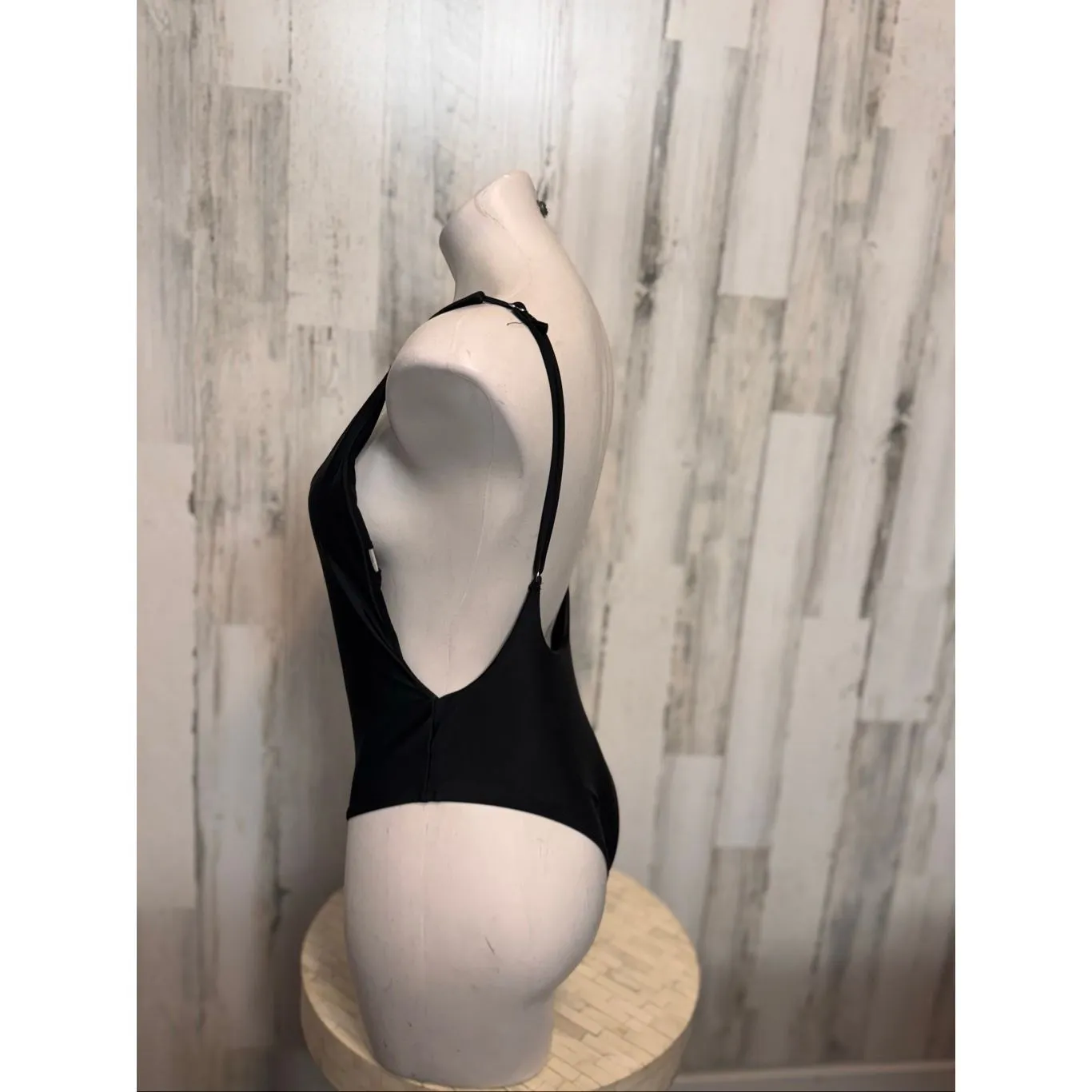 Classic Black Scoop Back Bodysuit | Stretchy Basic Tank One Piece – Size Medium - Image 3