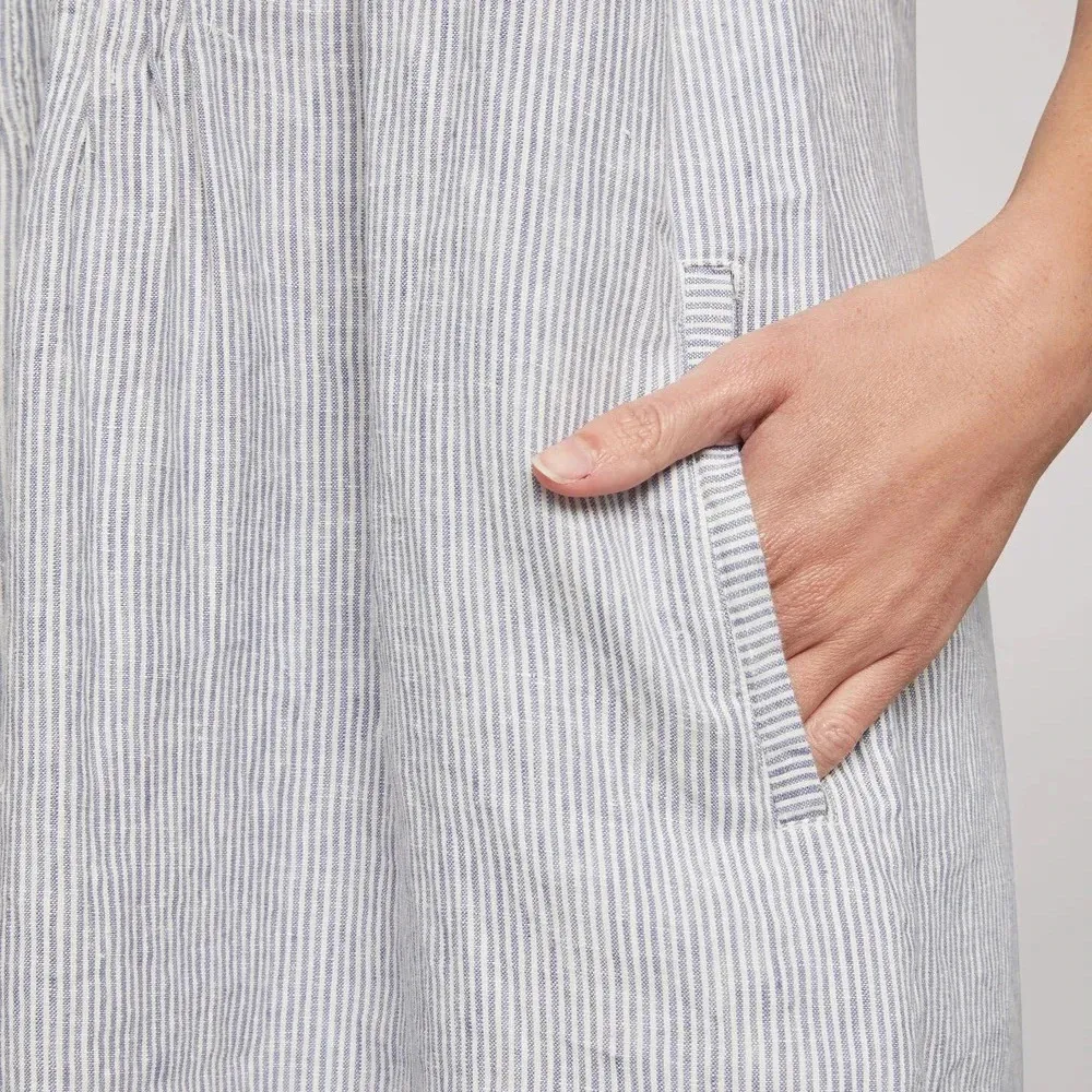 Faherty Isha 100% Linen Dress Blue Mini Stripe Pintuck WDS2119-BMT Bestseller - Image 4