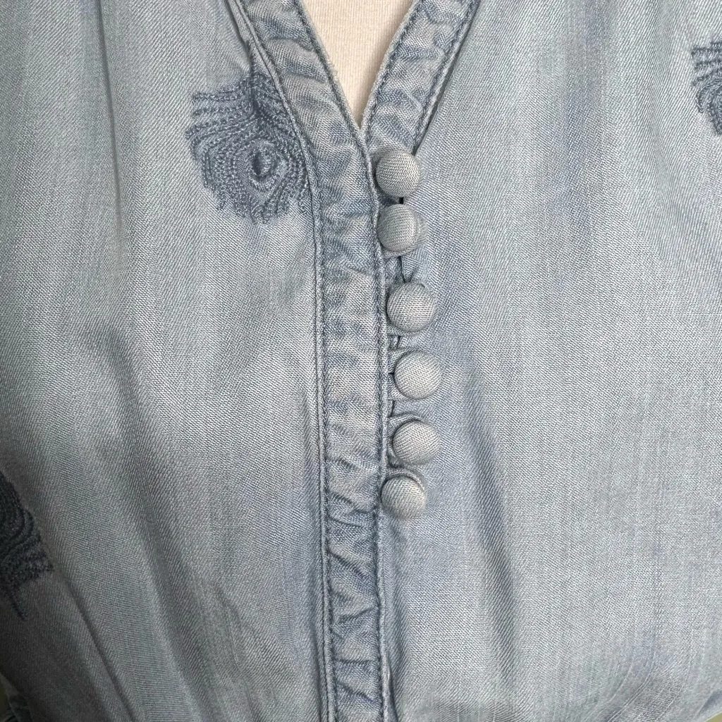 Anthropologie Holding Horses Blue Women Chambray Tunic Embroidered Dress Size XS - Image 11