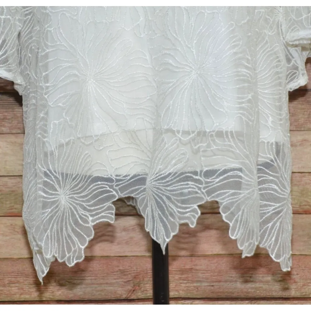 Alfani Boho White Embroidered Floral Overlay Blouse Top & Cami Tank Size XL - Image 3