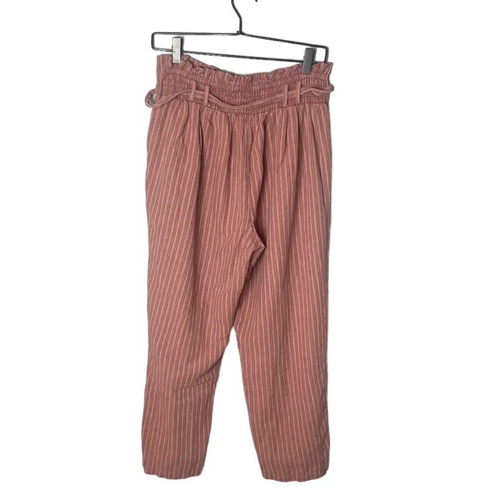 American Eagle Women’s Cotton / Linen Pink Striped Belted Pants Size Medium - Image 6