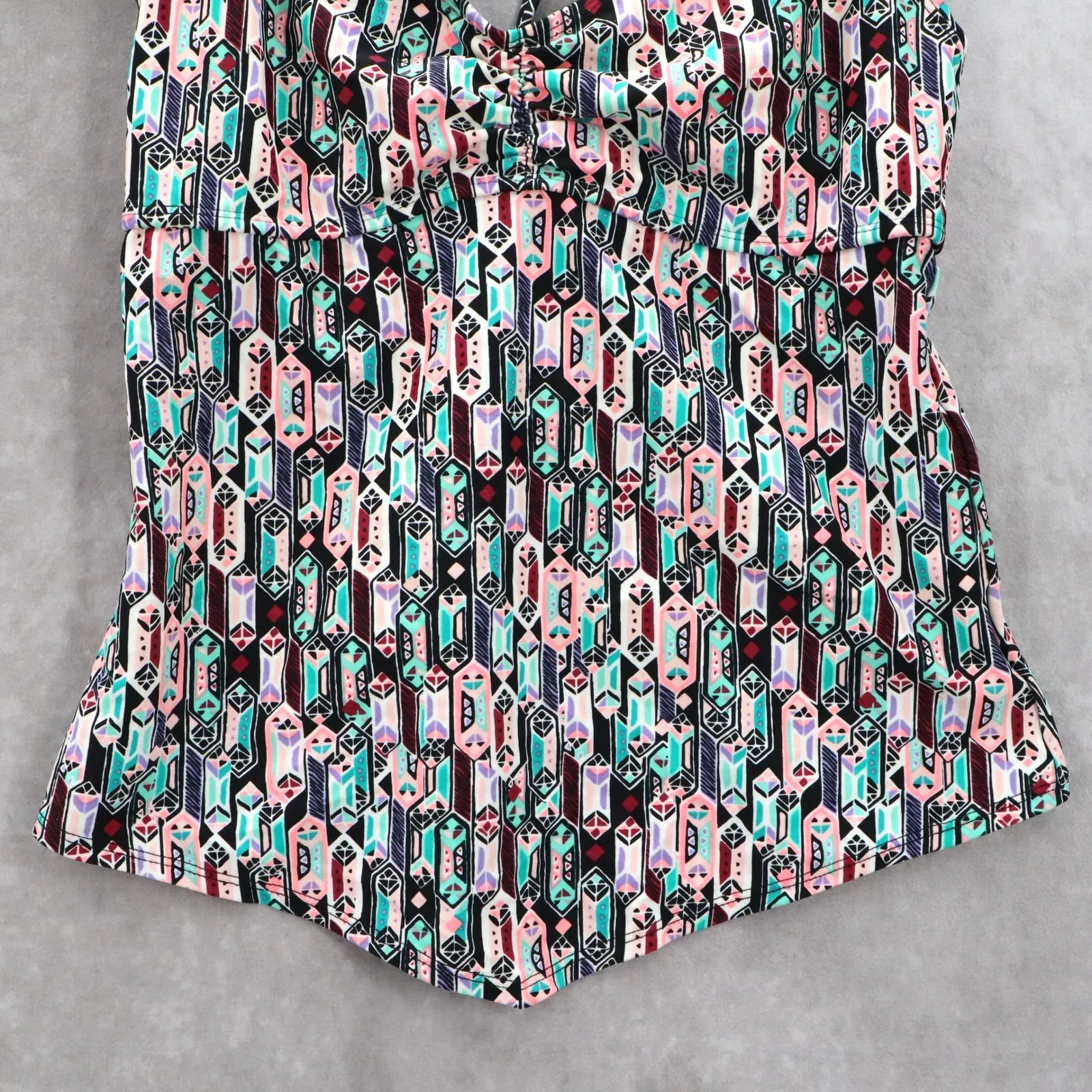 White Geometric Open Back Crisscross Tie Boho Beach Swim Tankini Top Small Black - Image 5