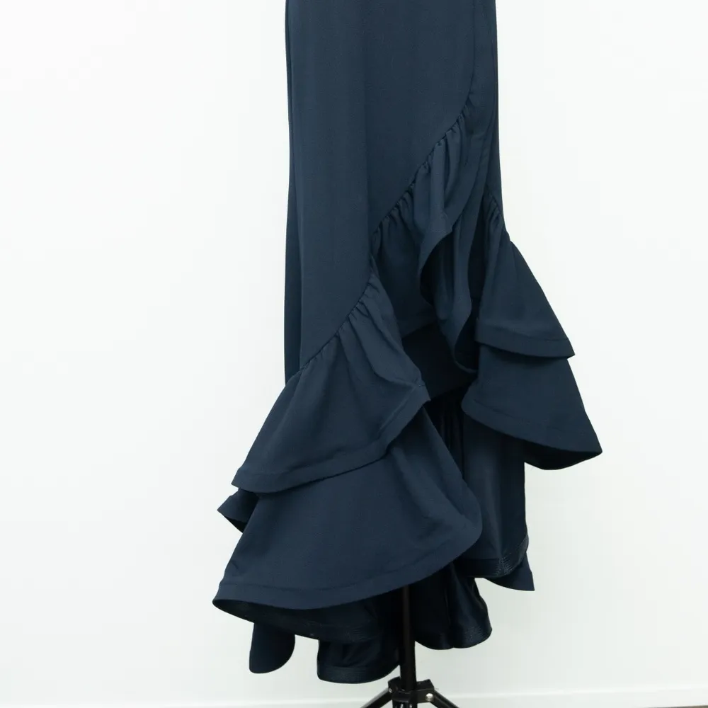Betsy & Adam Arielle Scuba Crepe Ruffle Slit Gown Navy Size 2 - Image 7