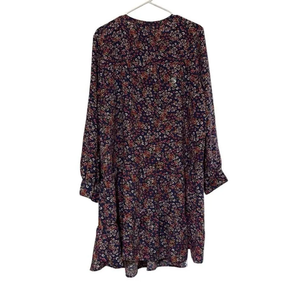 Time and Tru XXL Blue Pink Floral Tiered V Neck Babydoll Dress Long Sleeve Fall - Image 2