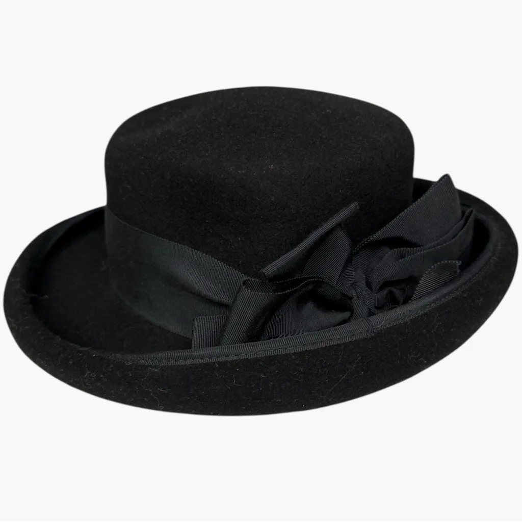 Vintage Brooks Brothers Black Pork Pie Hat Bow Accent Vintage Wool Large Fit - Image 7