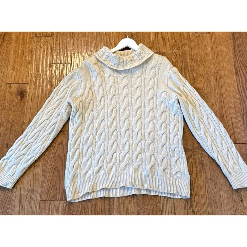 L.L. Bean wool ivory cableknit turtleneck sweater xl petite Size undefined - Image 8