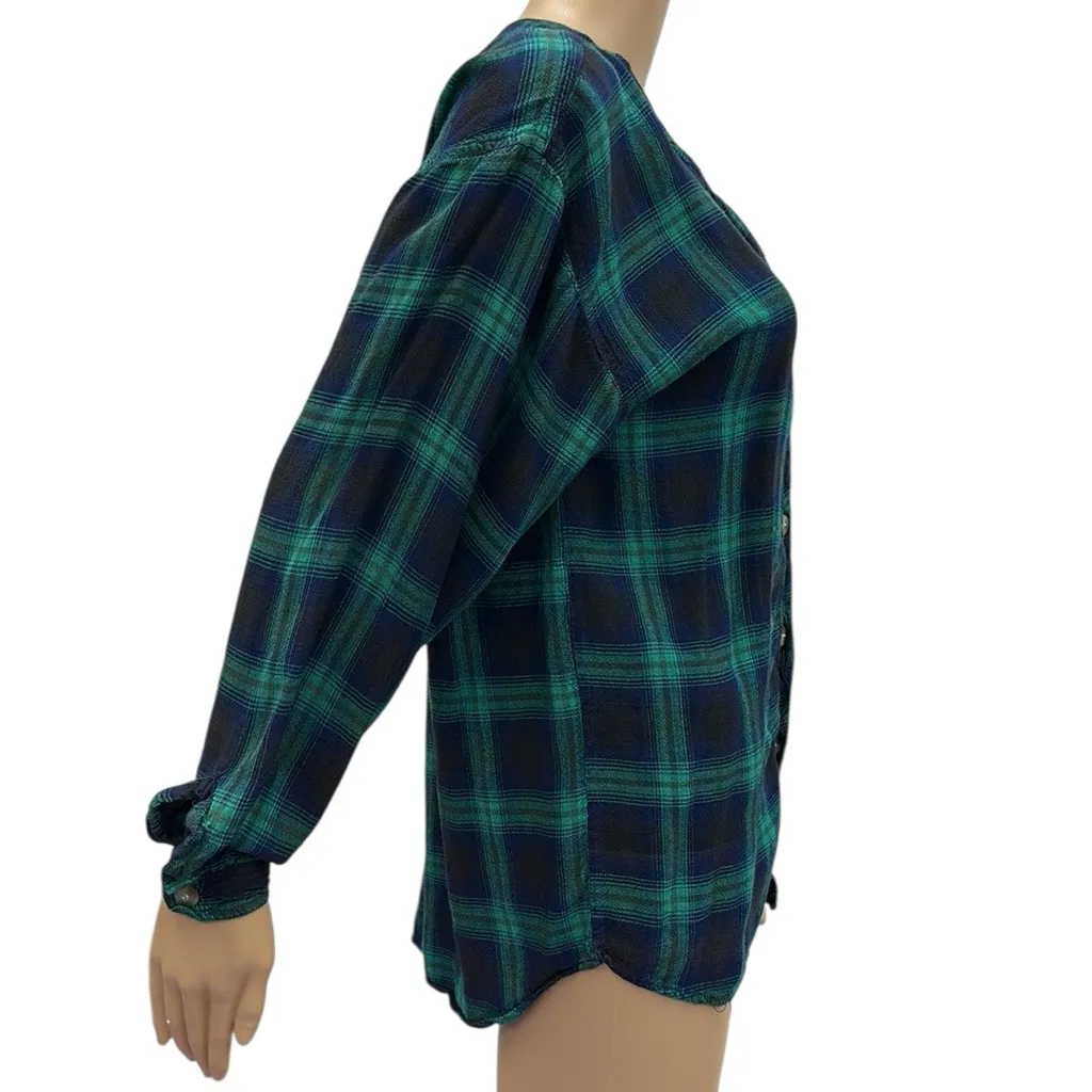 Vintage Robert Stock Rayon Button Up V Neck Collarless Blouse Shirt Womens Small Green - Image 4