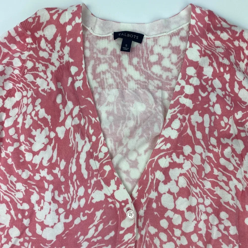 Talbots Pink and White Floral Cardigan Size S - Image 4