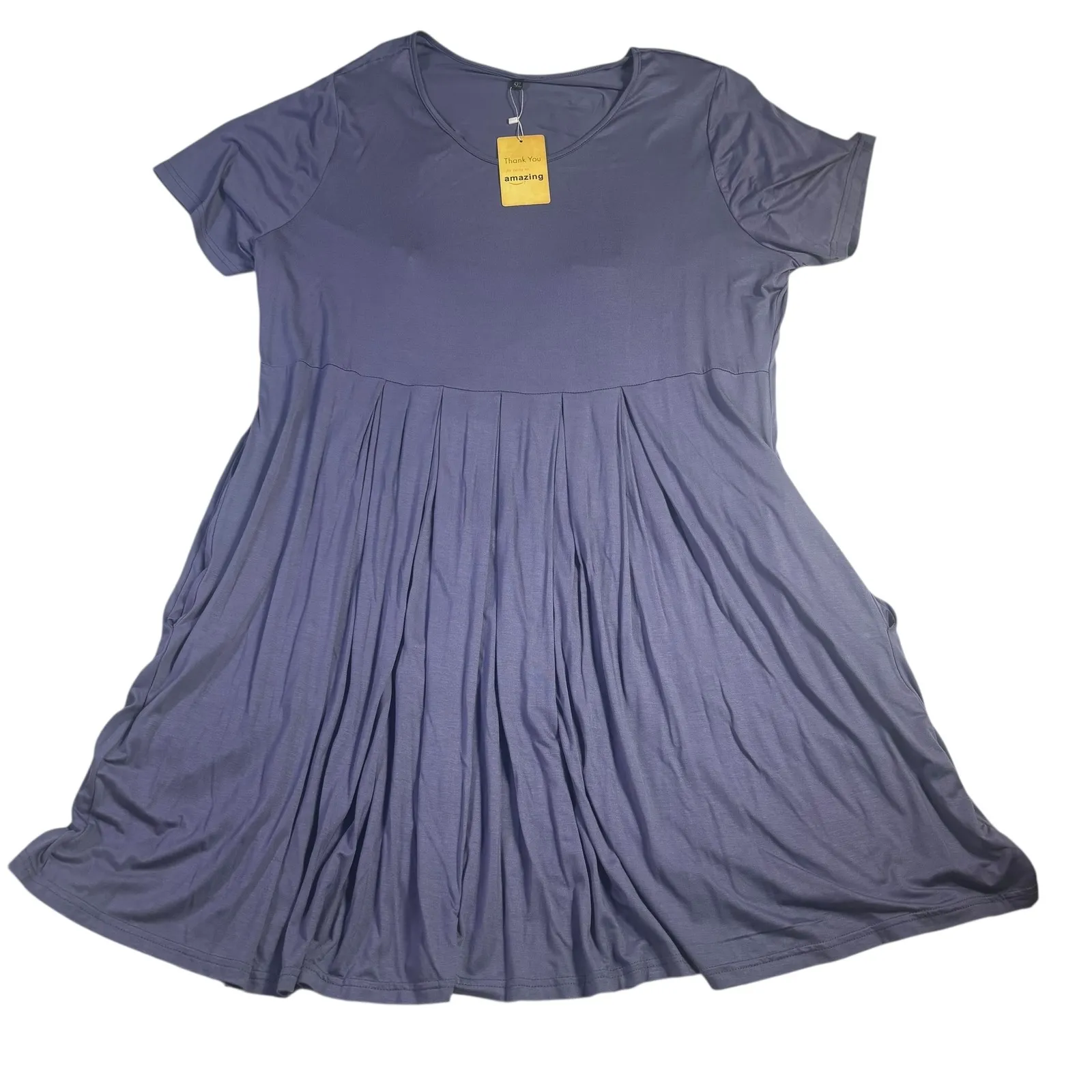Amazon Womens 4XL Purple Short Sleeve Round Neck Pleated Pocket Midi Dress Size undefined - Image 2