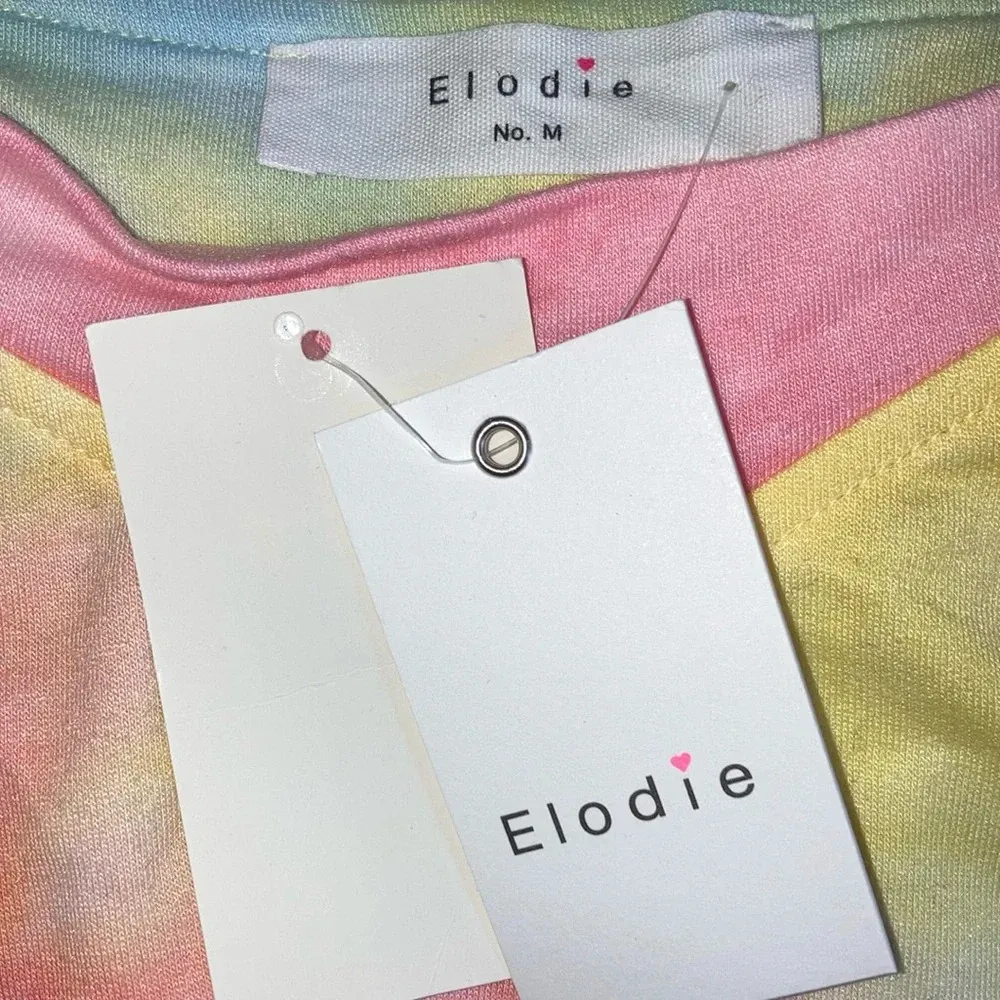 NWT Elodie Pink/Yellow Long Sleeve Cropped Tie Pullover Sweater Size M - Image 2