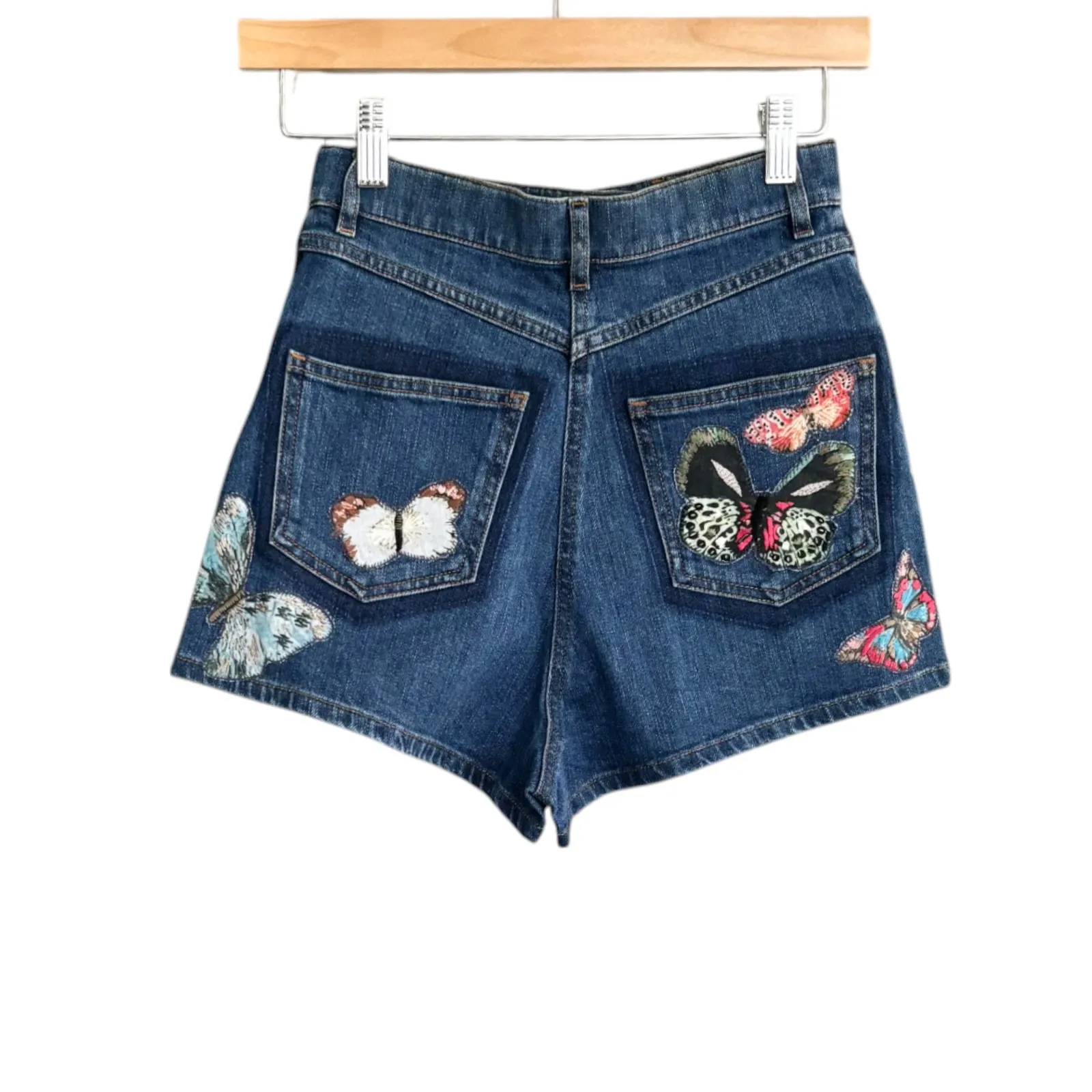 Valentino Jamaica Butterfly Denim Shorts Blue‎ Medium Wash Size 24 NWT - Image 4