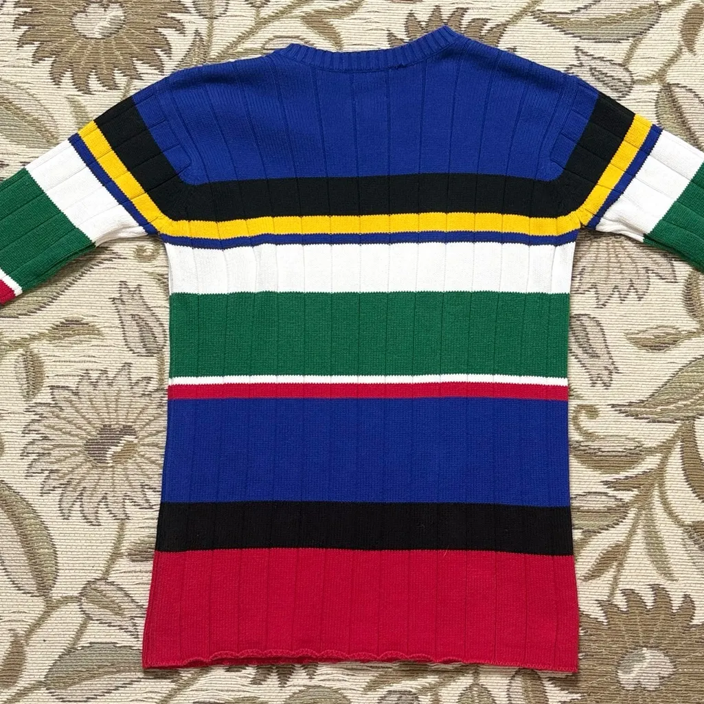 Vintage Tommy Hilfiger Sweater Pullover Striped Colorblock Ribbed S Small - Image 2